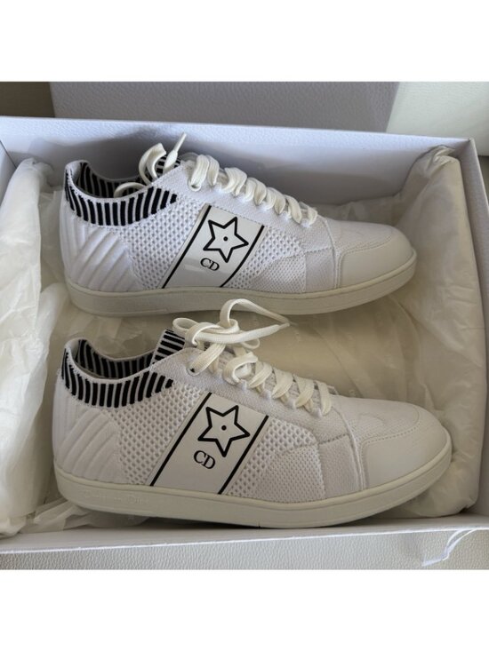 Dior Star Knit Sneakers (37.5/7.5) | The Little Purse NEW Christian Dior Calfskin Knit Dior Star Low Top Sneakers 37.5 White Black